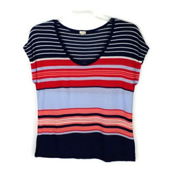 J Crew Factory Multi-Color Stripe Short Dolman Sleeve Tee Womens Size Large - Picture 12 of 12
